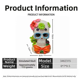 Detailed dimension chart for floral skull aquarium resin decoration ornament