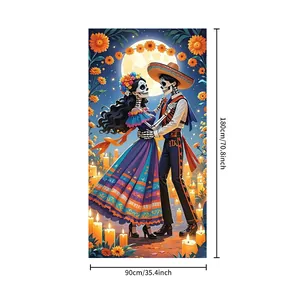 Day of the Dead decorative skeleton banner flag with dancing couple 90x180cm size
