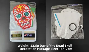 Detailed view of Mexican Day of the Dead skull banner set with 22.5g weight and 15x17cm size