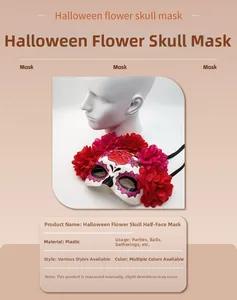 Masque de crâne fleuri mexicain avec fleurs rouges pour fête d'Halloween