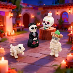 Festive Day of the Dead resin skeleton figurines set for miniature micro landscape decor