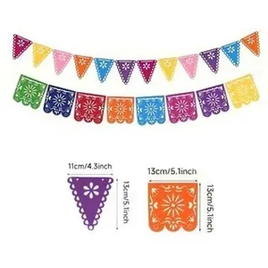 Colorful Mexican party felt banners with size details for Day of the Dead decoration