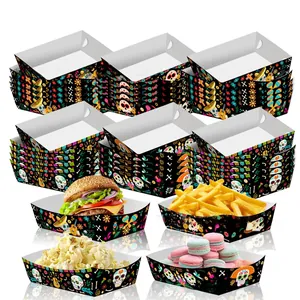 Sugar skull pattern disposable paper food trays for Mexican Day of the Dead party supplies