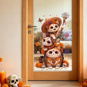 Day of the Dead cat window sticker static cling for festive home glass door decoration