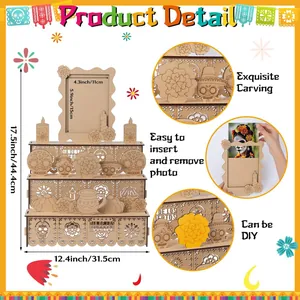 Detailed dimensions and exquisite carving of this Day of the Dead wooden DIY photo frame
