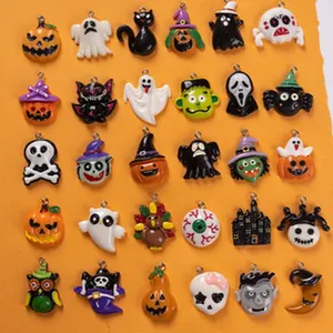 Collection of colorful Halloween-themed resin charms for DIY jewelry and crafts.