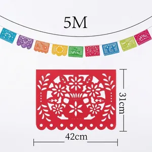 Guirlandes mexicaines colorées papel picado de 42x31cm et d'une longueur totale de 5m décor