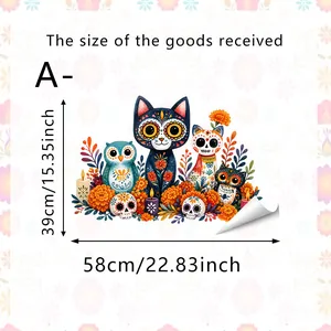 Day of the Dead pet decals window sticker size 58x39cm with colorful skull cat owl designs