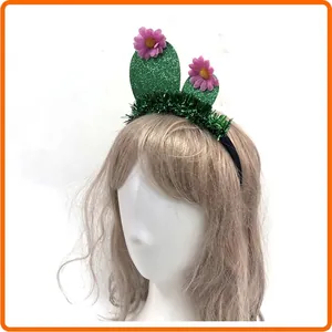 Detail shot of cactus headband with pink flowers on a mannequin head