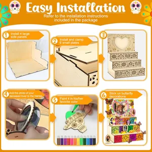 Detailed step-by-step assembly and customization guide for Day of the Dead wooden altar