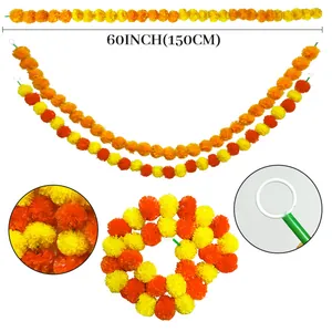 Guirlande de souci artificielle orange et jaune de 60 pouces pour décor indien