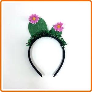 Cactus headband with glittery ears and pink flowers for Mexican party themes