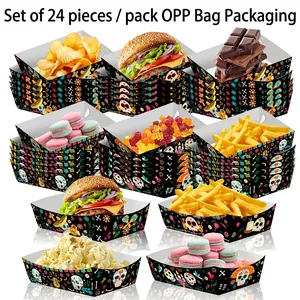 Mexican Day Of The Dead Sugar Skull Party Snack Tray Paperboard Food Container Printed Halloween Party Decorations