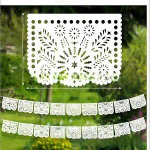 Détails des bannières de fête mexicaines blanches, dimensions 40x30,8 cm décor
