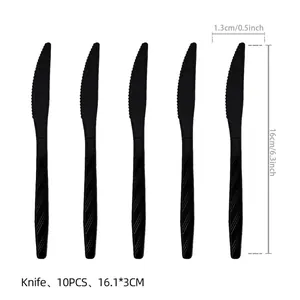 Black plastic knives for Day of the Dead party 10pcs set with dimensions 16cm