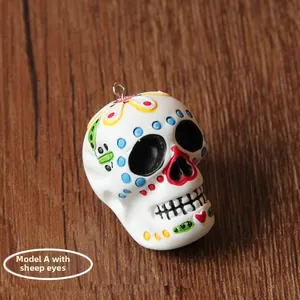 Hand-painted Halloween sugar skull resin charm with screw eye for DIY jewelry crafts