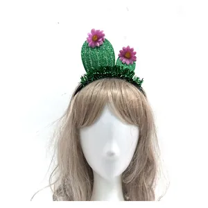 Festive Mexican Day of the Dead cactus headband with pink flowers for party hair accessory