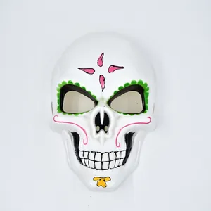 Day of the Dead Sugar Skull Mask with Colorful Floral Accents for Halloween Party