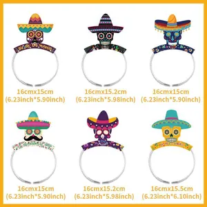 Detailed dimensions for Day of the Dead skull headbands with Mexican party decorations