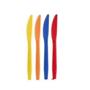 Set of four colorful disposable plastic knives for Fiesta themed party table decorations