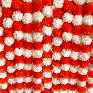 Artificial Marigold Flower Garland Plastic Fluffy Marigold String For Dia De Los Muertos Diwali Wedding Decoration Festive Party Floral Decor