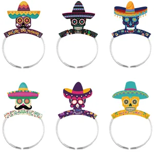 Day Of The Dead Skull Headbands Mexican Sugar Skull Sombrero Headpiece For Halloween Party Decoration Festive Hair Accessories