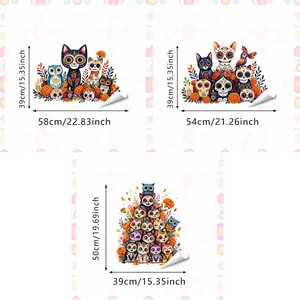 Day of the Dead cute cat and owl window stickers dimensions guide