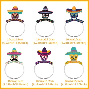 Day of the Dead sugar skull headbands set with colorful sombrero hats and dimensions