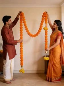 Ghirlanda di calendule artificiali arancioni per decorazioni di matrimoni e Diwali