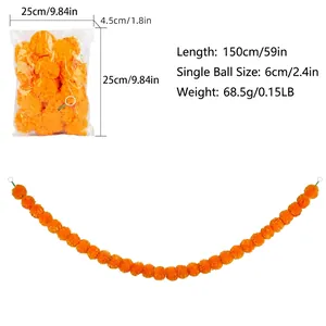 Detailed size and weight specs for orange marigold flower garland for Day of the Dead
