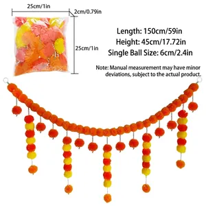 Detailed view of orange marigold flower garland with size specifications for decor