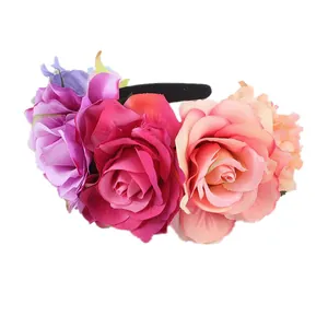 Large multicolor artificial rose flower headband for Halloween and cosplay costumes