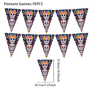 Detailed size specifications for Mexican Day of the Dead pennant banner decorations