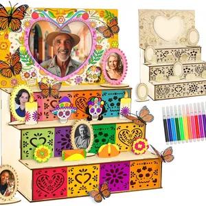 Support de cadre photo 3D DIY Jour des Morts en bois avec feutres pour le bricolage enfant