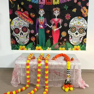 Artificial Marigold Flower Garland Indian Festive Wedding Party Decoration Plastic Marigold String For Diwali Day Of Dead Home Ornament
