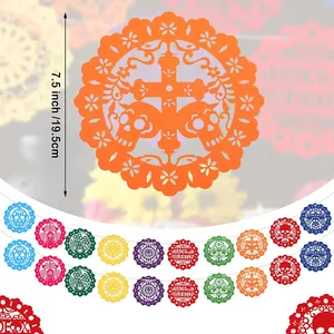 Detailed view of the 7.5-inch round felt Mexican banner for Day of the Dead celebrations.
