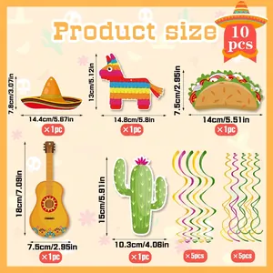 Tableau des tailles pour kit de décoration de fête mexicaine 10 pièces
