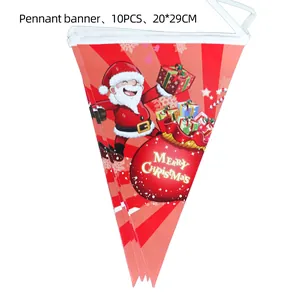 Vue détaillée de la guirlande de fanions de Noël rouge avec des motifs de Père Noël festifs