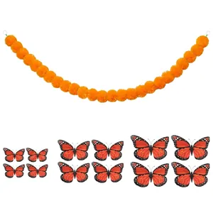 Set of 5pcs artificial marigold garlands with 12pcs 3D butterfly stickers for decor