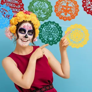 Vibrant Mexican Day of the Dead felt banner garland for festive holiday party decorations