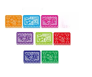 Colorful Mexican Day of the Dead felt banners with hollowed skull and guitar patterns