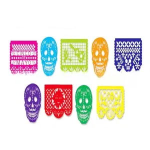 Traditional Mexican Day of the Dead felt papel picado banners with vibrant colorful designs