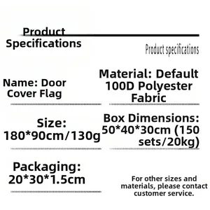 Detailed specifications for Day of the Dead Mexican door banner, 100D polyester.