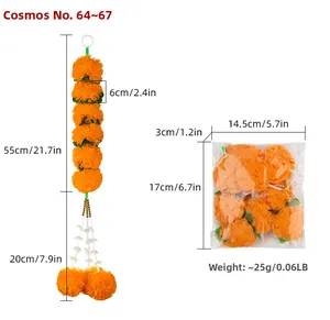 Vista dettagliata della ghirlanda di calendula artificiale arancione con misure e peso