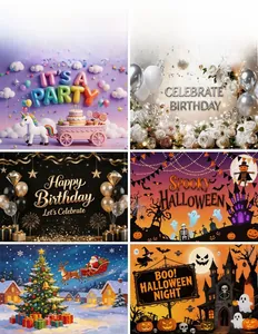 Multiple themed decorative background cloths for birthdays, Halloween, and Christmas