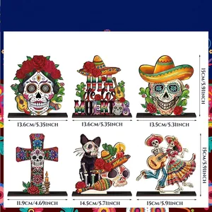 Detailed dimension specifications for Day of the Dead sugar skull wooden table signs decorations