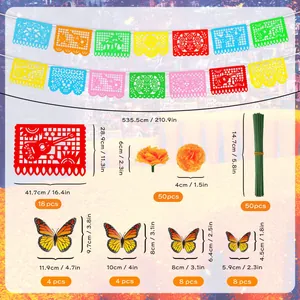 Complete Day of the Dead Mexican decoration kit with butterflies, marigolds and banners