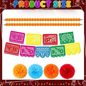 Complete size chart for Mexican Day of the Dead marigold garland and banner decoration set