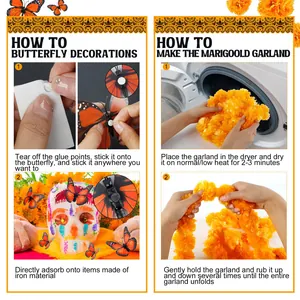 Instructional guide for Mexican marigold garland and butterfly decorations set