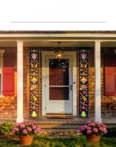 Mexican Day of the Dead porch banners with colorful sugar skull and guitar design